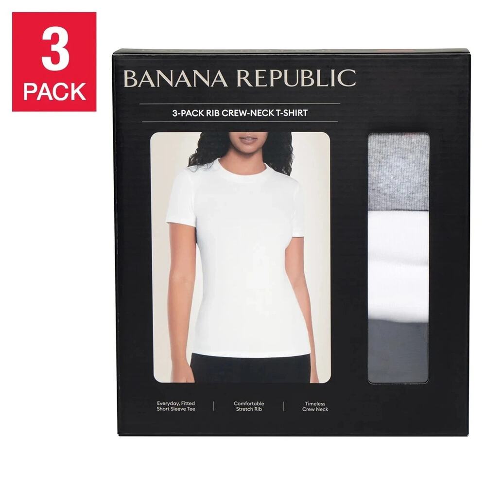 Banana Republic 3-pack Women's Ribbed Crewneck T-Shirt | Multi | Large